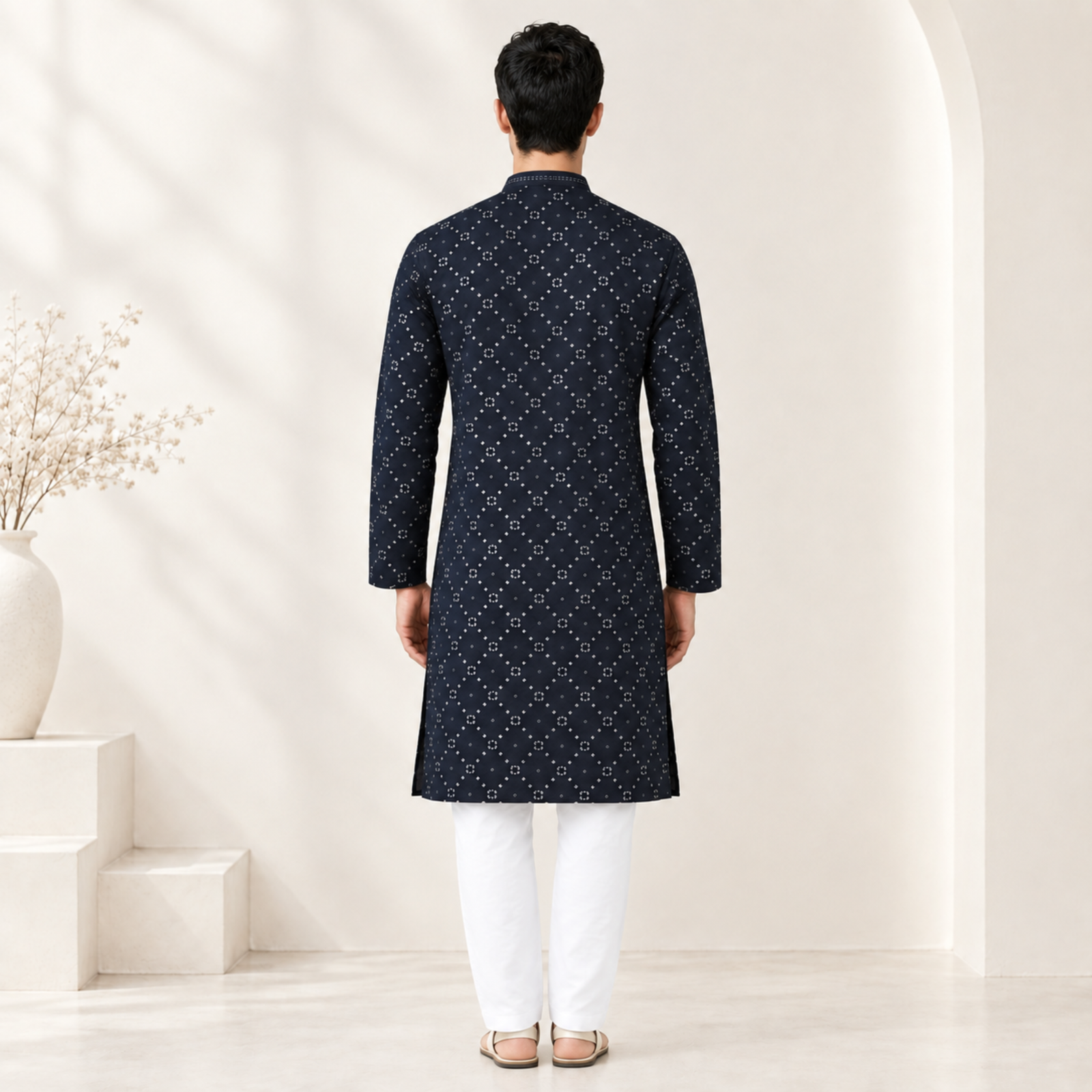 Black Printed Kurta for Men - Image 2