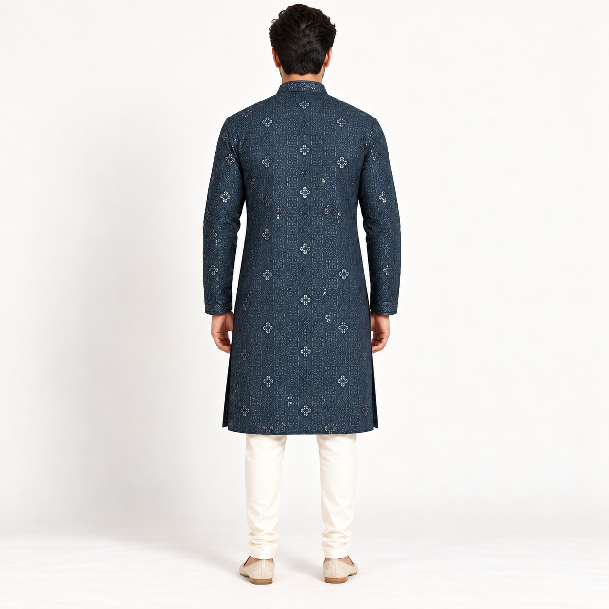 Midnight Black Printed Kurta for Men - Image 3