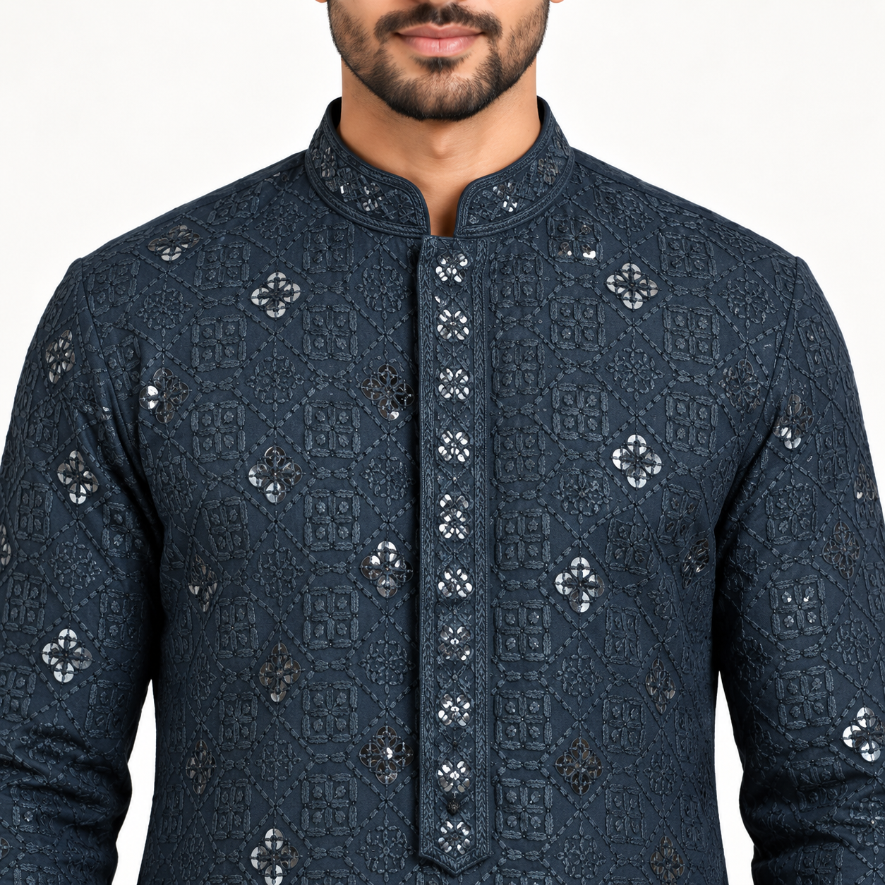 Midnight Black Printed Kurta for Men - Image 4