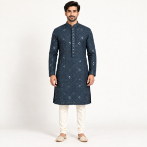 Midnight Black Printed Kurta for Men