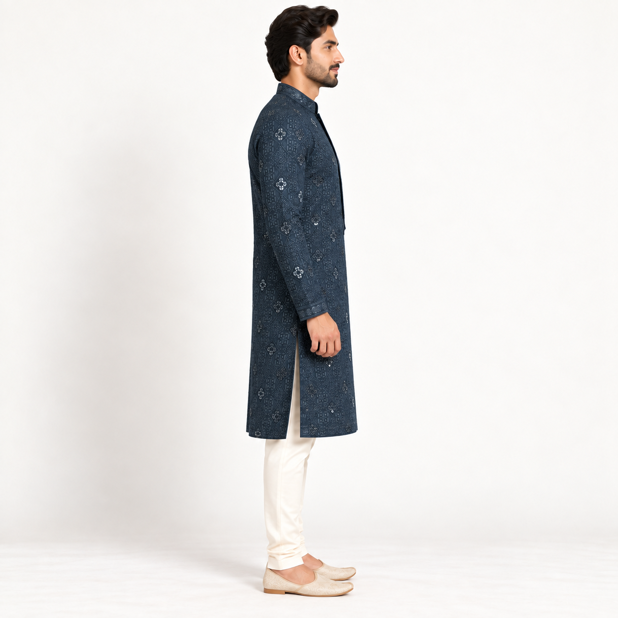 Midnight Black Printed Kurta for Men - Image 2