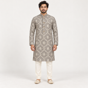 Taupe Floral Printed Kurta for Men