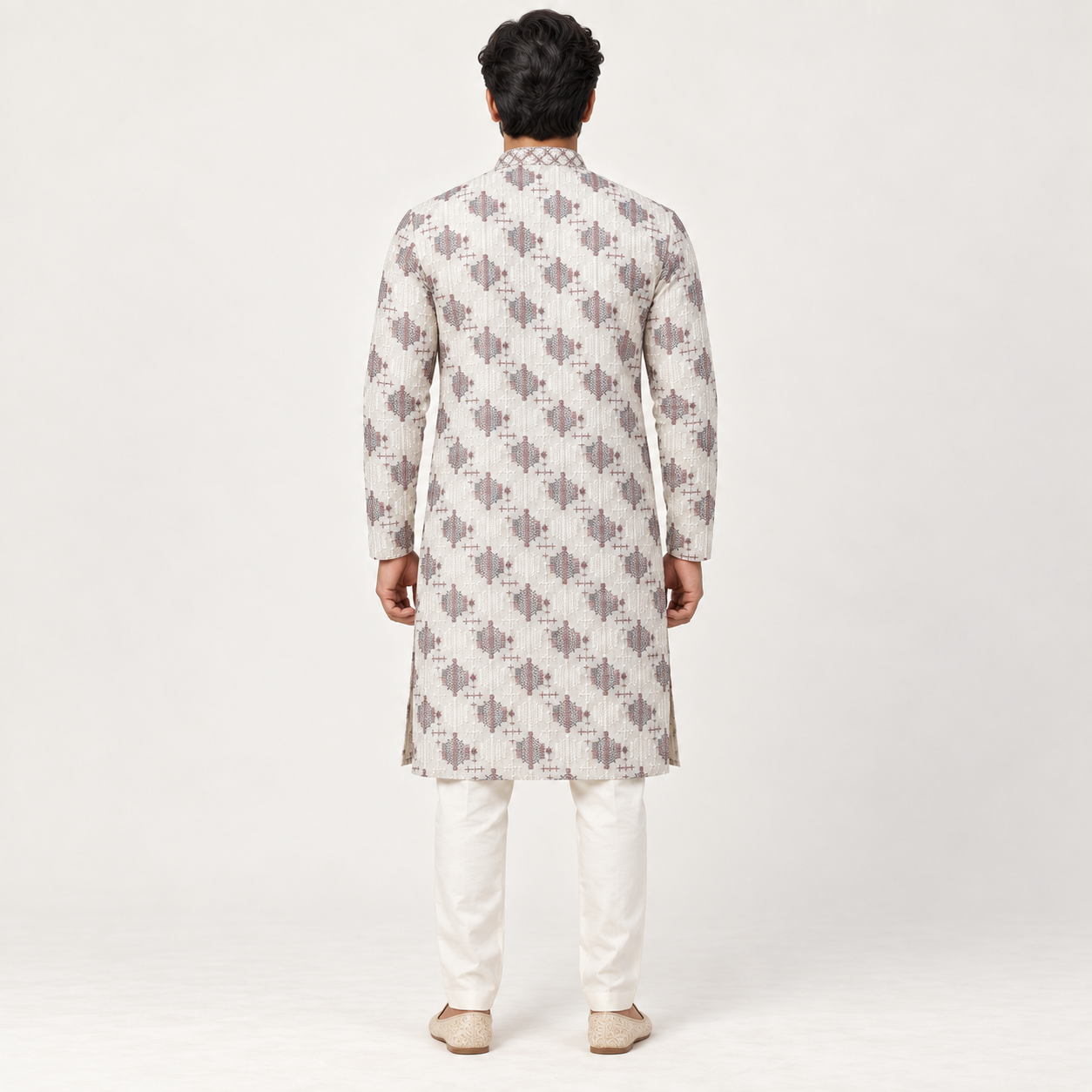 Ivory Printed Kurta for Men - Image 2