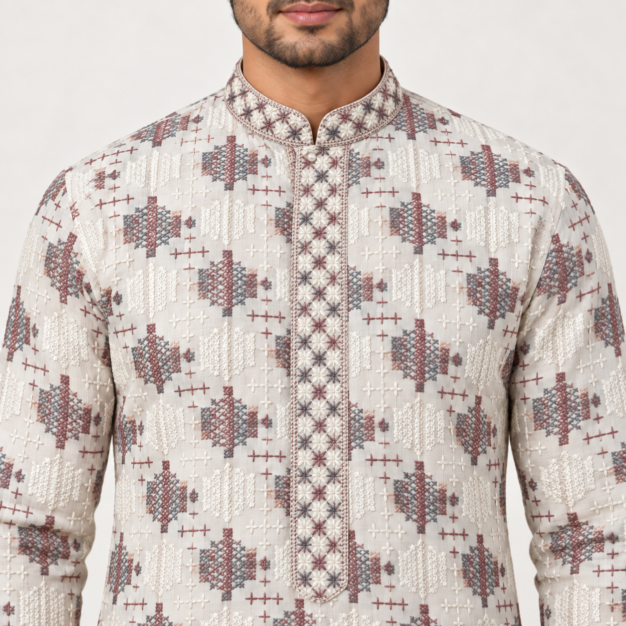 Ivory Printed Kurta for Men - Image 4