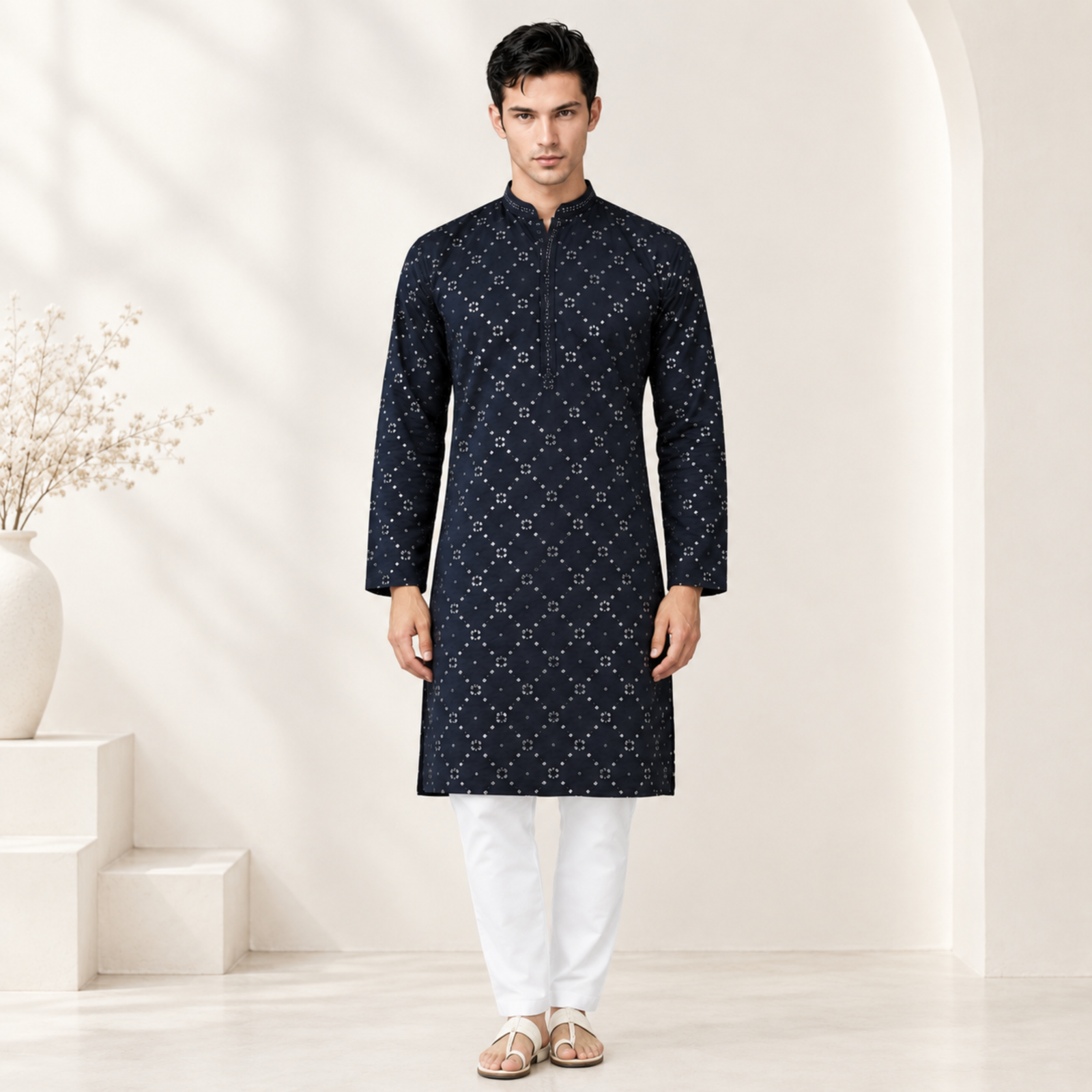Black Printed Kurta for Men