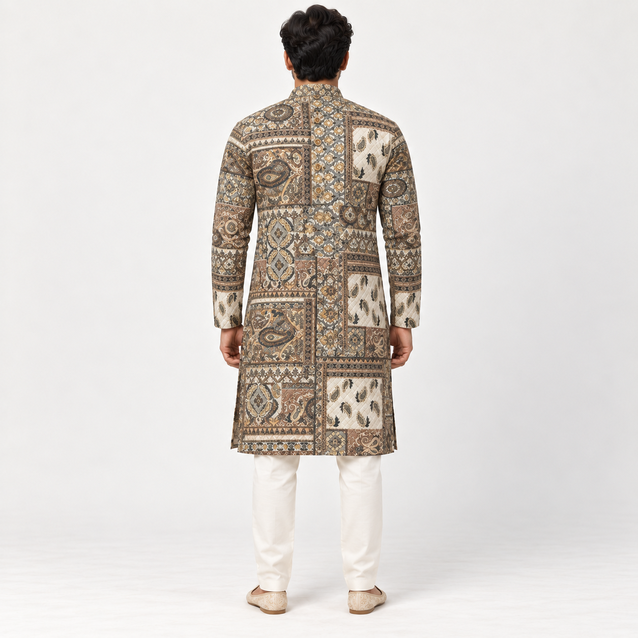 Brown Patchwork Printed Kurta for Men - Image 3