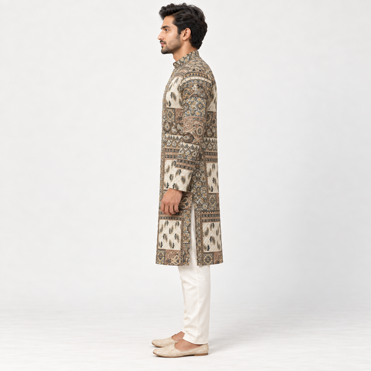 Brown Patchwork Printed Kurta for Men - Image 2