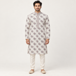 Ivory Printed Kurta for Men