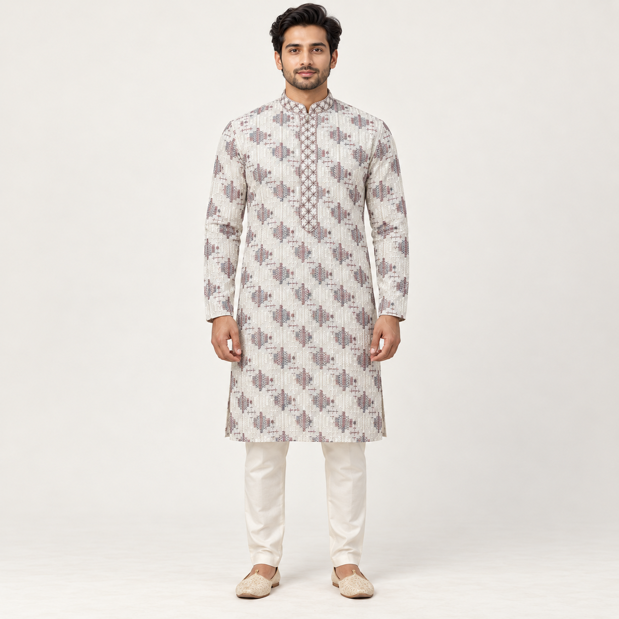Ivory Printed Kurta for Men