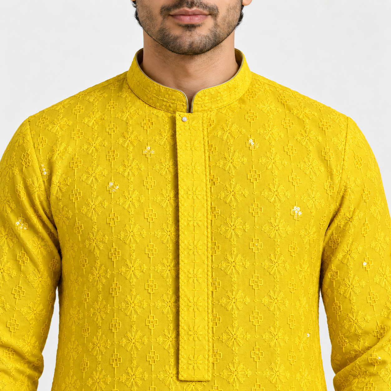 Bright Yellow Festive Kurta for Men - Image 4